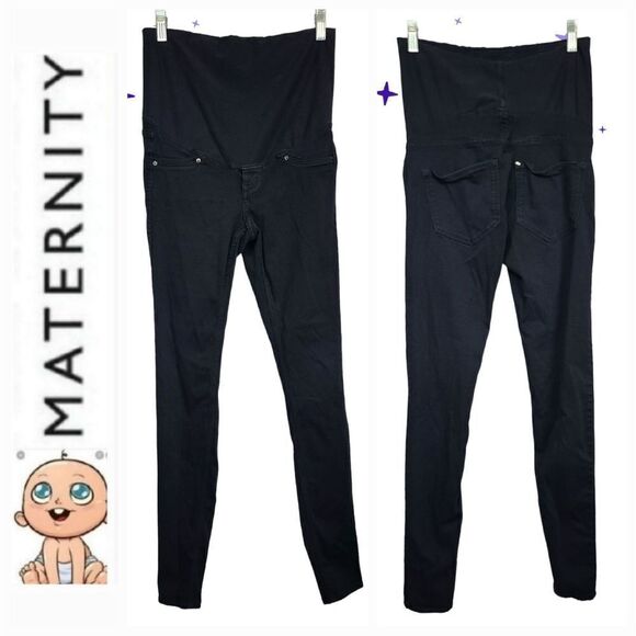 H&M Mama Black Treggings Twill Maternity Jeggings Skinny Jeans Full Belly Panel - Picture 1 of 8